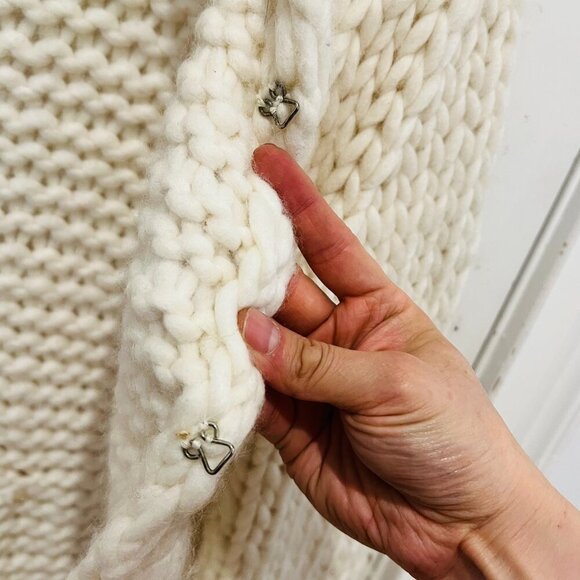 Vintage Gap Chunky Knit Ivory Long Duster Cardigan Coat 100% Wool Women's Large - Picture 7 of 16